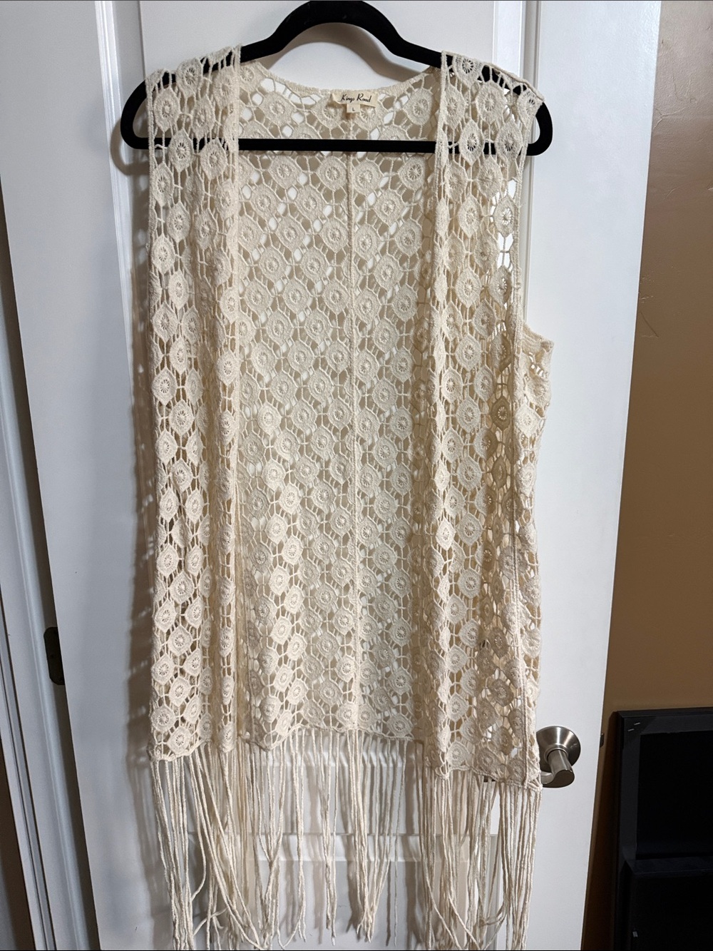 Boho Crochet Fringe Open Vest - Ivory